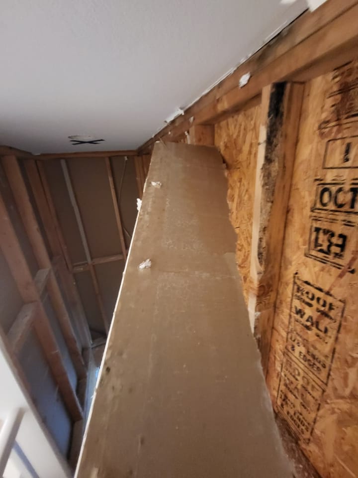 Flood cut demolition in the exterior wall, Chino Hills, CA.