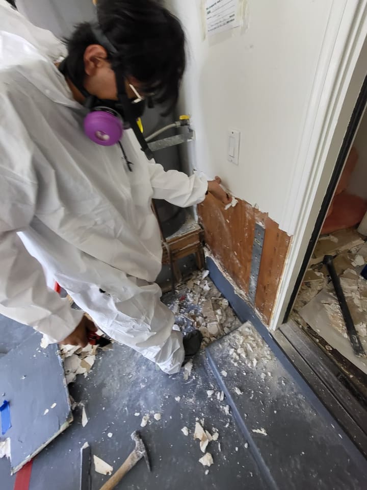 Flood cut demolition in the garage, Rancho Cucamonga, CA.