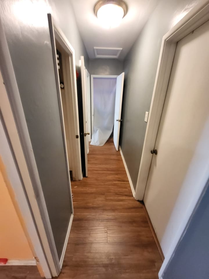 Containment and floor protection set up in the property, San Bernardino, CA.