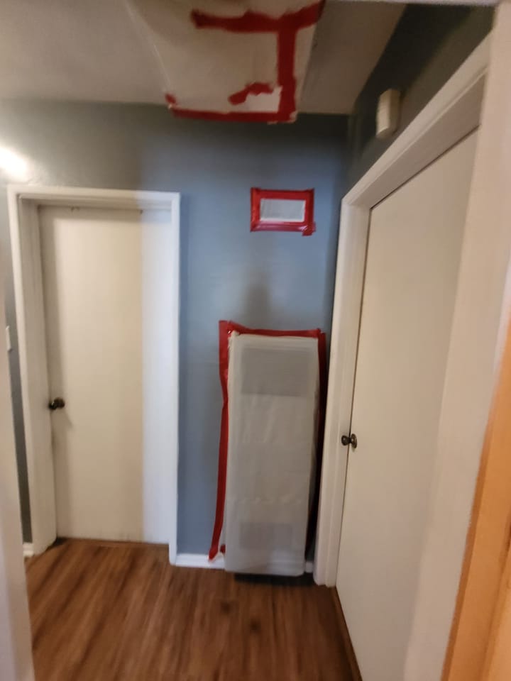 Containment and floor protection set up in the property, San Bernardino, CA.