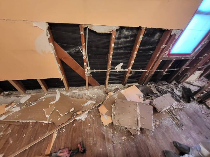 Flood cut demolition in the primary room, San Bernardino, CA.