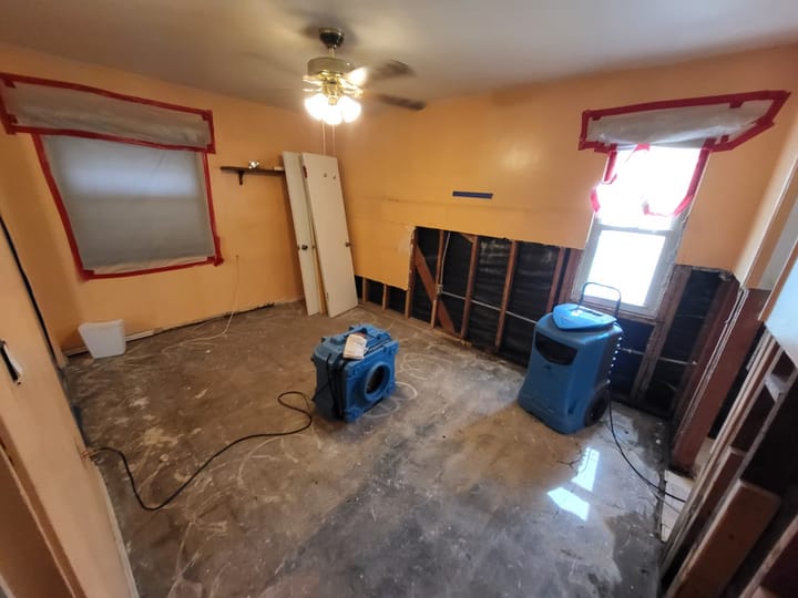 Flood cut demolition in the primary room, San Bernardino, CA.