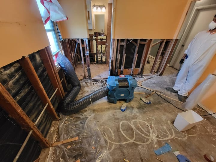 Flood cut demolition in the primary room, San Bernardino, CA.