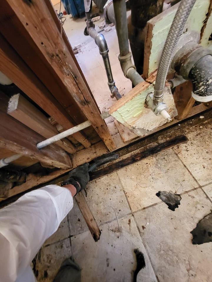 Mold remediation and drying equipment in the hall bath, San Bernardino, CA.