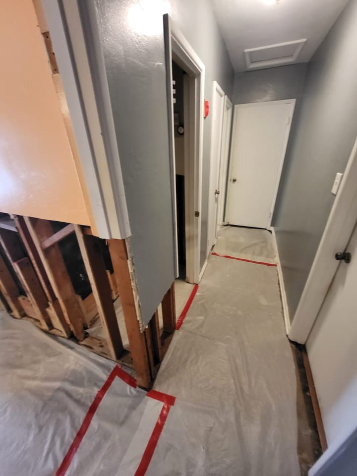 Mold remediation and drying equipment in the hallway, San Bernardino, CA.