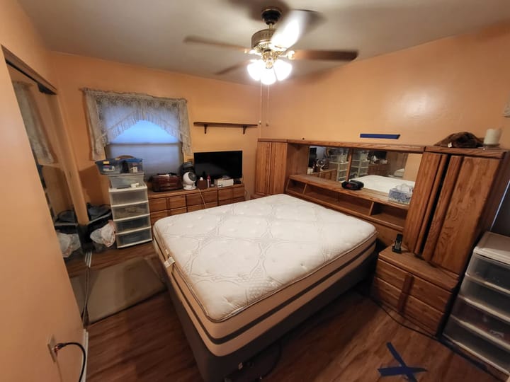 Contents packed out of the primary bedroom, San Bernardino, CA.